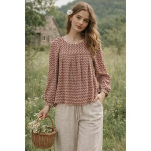 LOFT Cottagecore Boho Floral‎ Blouse XS Rayon Keyhole Back Top